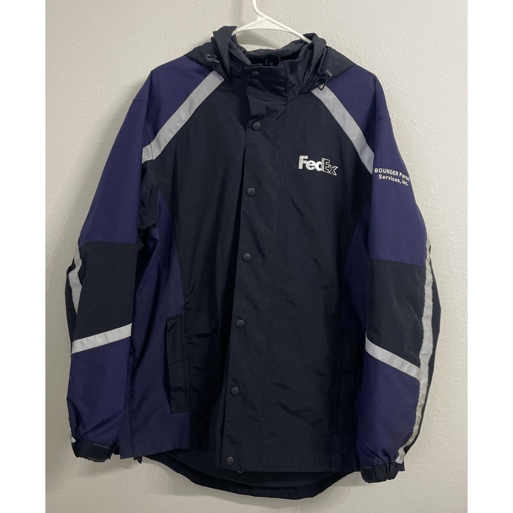 FedEx Stan Herman VF Imagewear Reflective Rain‎ Coat Windbreaker Hooded L Nylon
